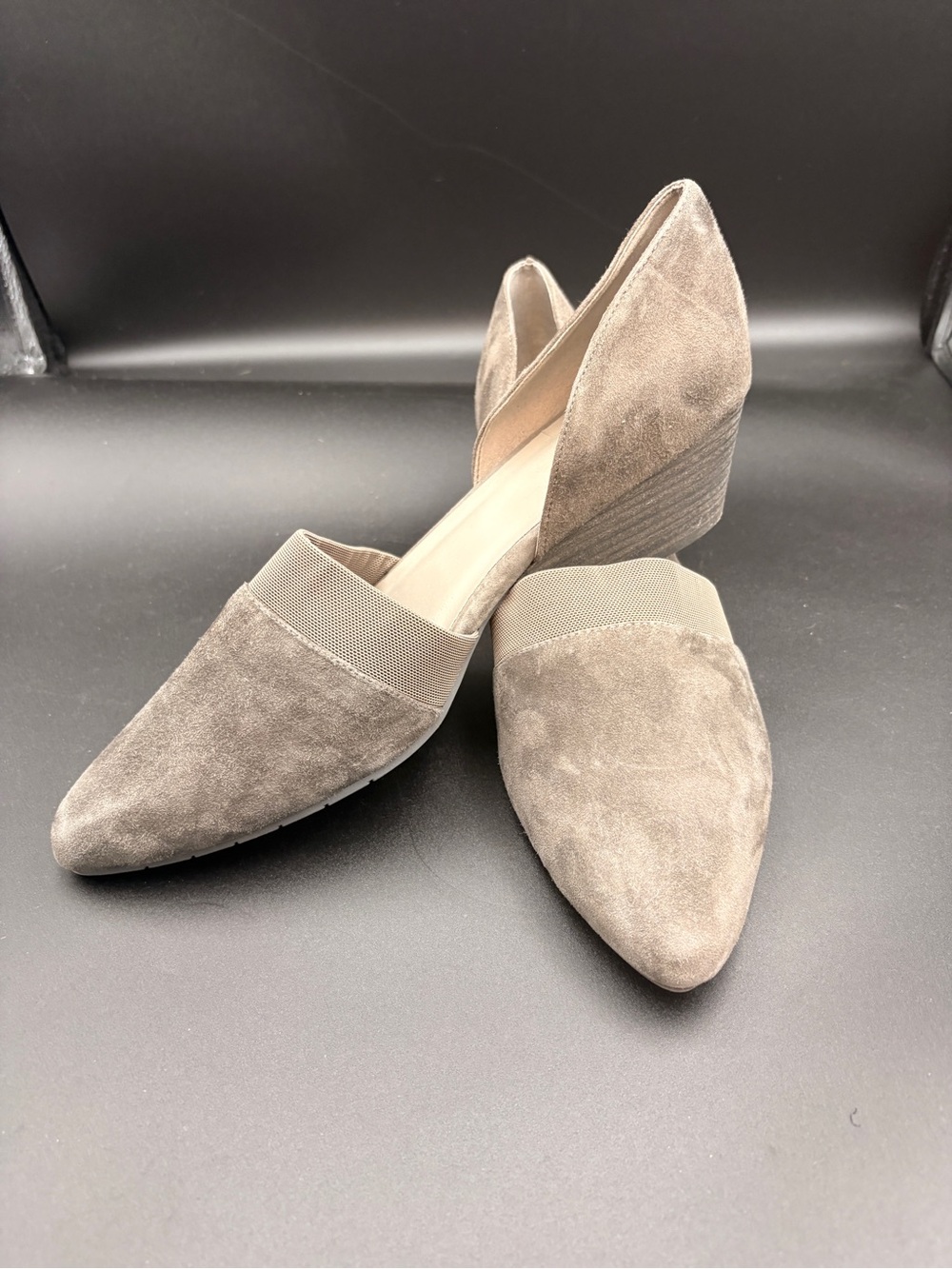 Eileen Fisher Gray Suede Pointed-Toe D’Orsay Wedge Pumps - Brand New
